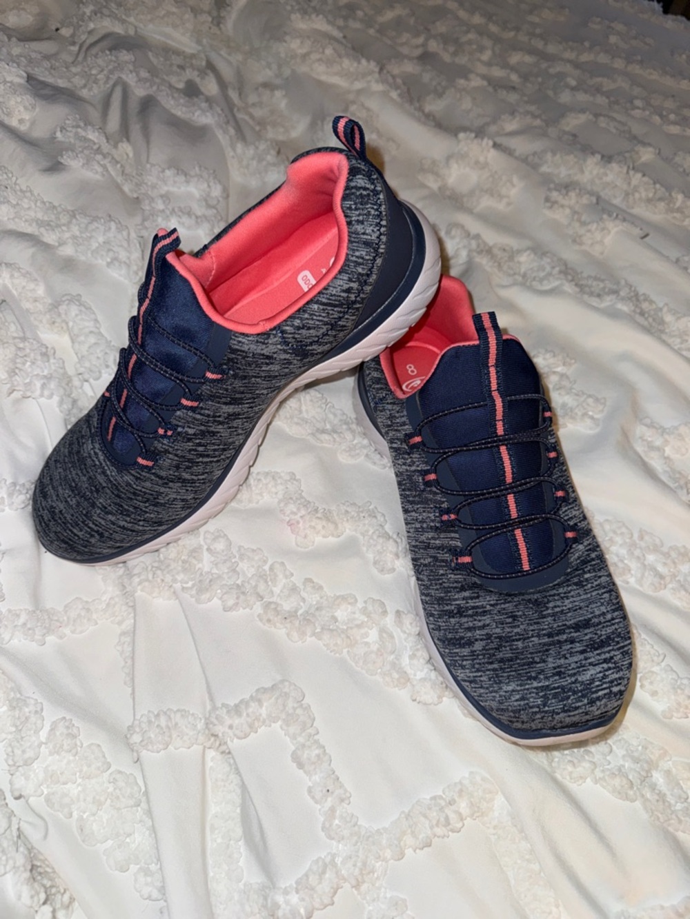 Women's Navy and Pink/Coral Lightweight Knit Walking Sneakers